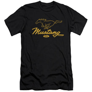 AN OFFCIALLY LICENSED FORD MUSTANG PONY SCRIPT MEN'S PREMIUM SLIM FIT T-SHIRT BLACK