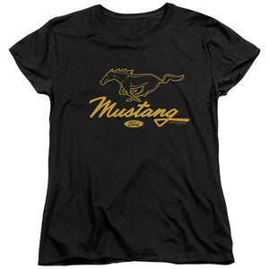 AN OFFCIALLY LICENSED FORD MUSTANG PONY SCRIPT WOMEN'S REGULAR FIT T-SHIRT BLACK