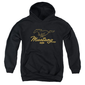 AN OFFCIALLY LICENSED FORD MUSTANG PONY SCRIPT YOUTH HOODIE BLACK