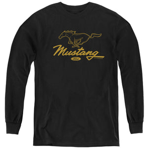 AN OFFCIALLY LICENSED FORD MUSTANG PONY SCRIPT YOUTH LONG SLEEVE T-SHIRT BLACK