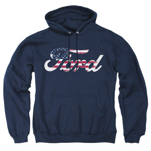AN OFFCIALLY LICENSED FORD FLAG LOGO ADULT UNISEX PULLOVER HOODIE NAVY