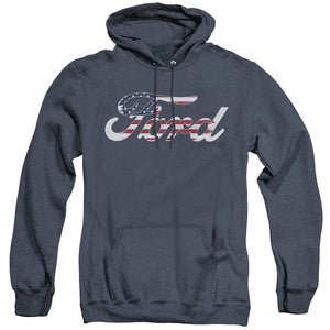 AN OFFCIALLY LICENSED FORD FLAG LOGO ADULT UNISEX HEATHER PULLOVER HOODIE NAVY