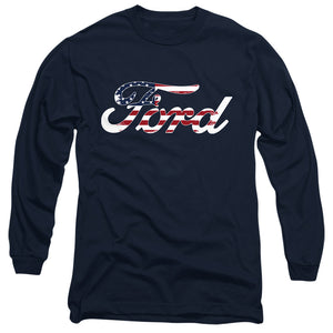 AN OFFCIALLY LICENSED FORD FLAG LOGO MEN'S LONG SLEEVE T-SHIRT NAVY