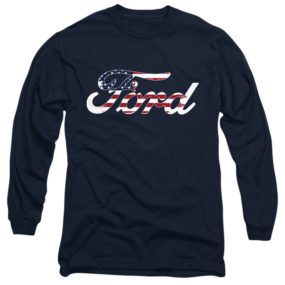 AN OFFCIALLY LICENSED FORD FLAG LOGO MEN'S LONG SLEEVE T-SHIRT NAVY