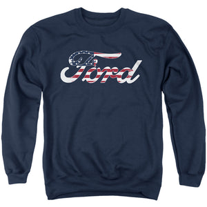 AN OFFCIALLY LICENSED FORD FLAG LOGO ADULT UNISEX CREWNECK SWEATSHIRT NAVY