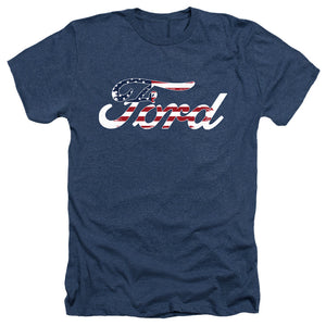 AN OFFCIALLY LICENSED FORD FLAG LOGO MEN'S HEATHER T-SHIRT NAVY