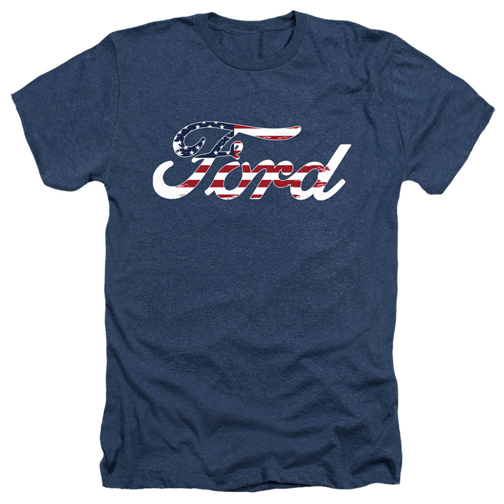 AN OFFCIALLY LICENSED FORD FLAG LOGO MEN'S HEATHER T-SHIRT NAVY