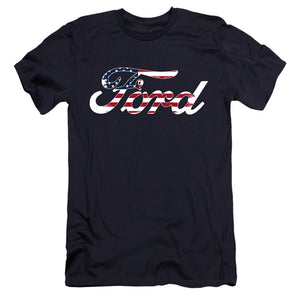 AN OFFCIALLY LICENSED FORD FLAG LOGO MEN'S PREMIUM SLIM FIT T-SHIRT NAVY