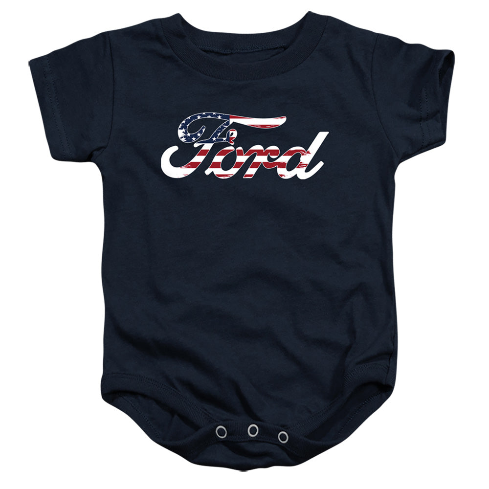 AN OFFCIALLY LICENSED FORD FLAG LOGO BABY BODYSUIT NAVY