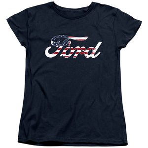 AN OFFCIALLY LICENSED FORD FLAG LOGO WOMEN'S REGULAR FIT T-SHIRT NAVY