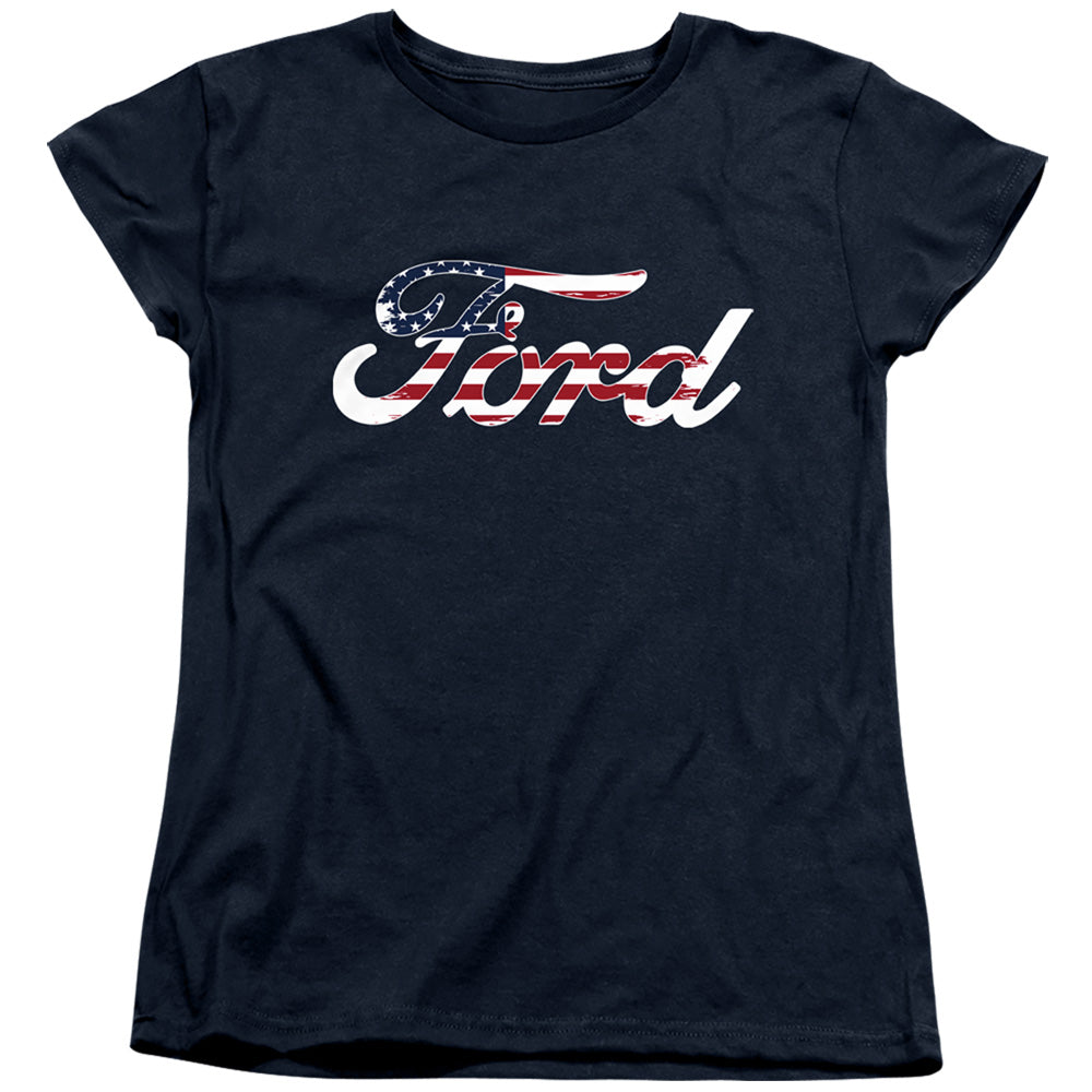 AN OFFCIALLY LICENSED FORD FLAG LOGO WOMEN'S REGULAR FIT T-SHIRT NAVY