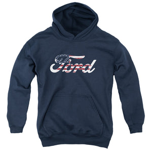 AN OFFCIALLY LICENSED FORD FLAG LOGO YOUTH HOODIE NAVY
