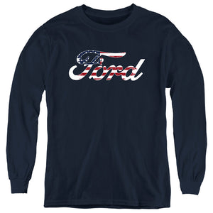 AN OFFCIALLY LICENSED FORD FLAG LOGO YOUTH LONG SLEEVE T-SHIRT NAVY