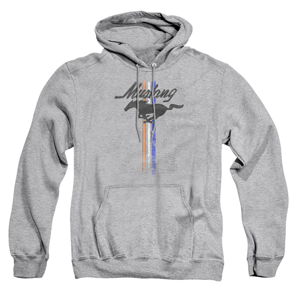 AN OFFCIALLY LICENSED FORD MUSTANG MUSTANG STRIPES ADULT UNISEX PULLOVER HOODIE ATHLETIC HEATHER