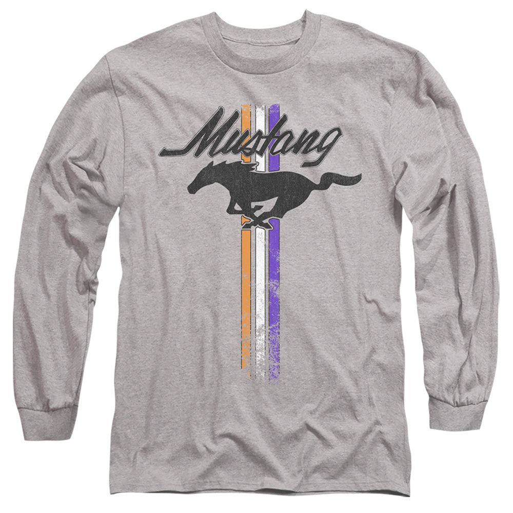AN OFFCIALLY LICENSED FORD MUSTANG MUSTANG STRIPES MEN'S LONG SLEEVE T-SHIRT ATHLETIC HEATHER