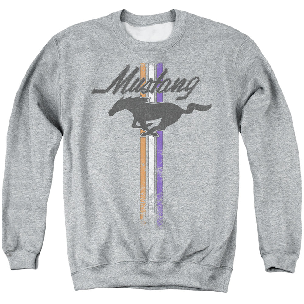 AN OFFCIALLY LICENSED FORD MUSTANG MUSTANG STRIPES ADULT UNISEX CREWNECK SWEATSHIRT ATHLETIC HEATHER
