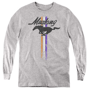 AN OFFCIALLY LICENSED FORD MUSTANG MUSTANG STRIPES YOUTH LONG SLEEVE T-SHIRT ATHLETIC HEATHER