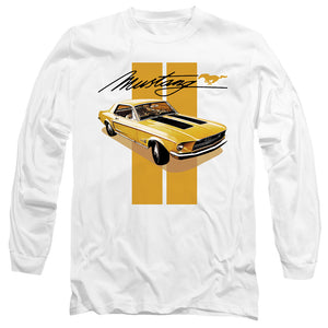 AN OFFCIALLY LICENSED FORD MUSTANG STANG STRIPES MEN'S LONG SLEEVE T-SHIRT WHITE