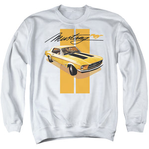 AN OFFCIALLY LICENSED FORD MUSTANG STANG STRIPES ADULT UNISEX CREWNECK SWEATSHIRT WHITE
