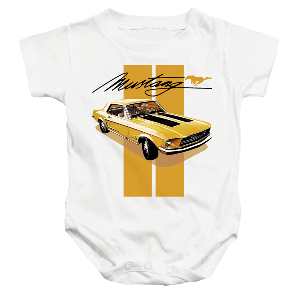 AN OFFCIALLY LICENSED FORD MUSTANG STANG STRIPES BABY BODYSUIT WHITE
