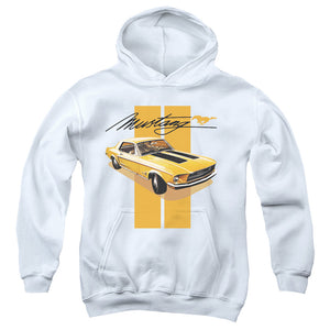 AN OFFCIALLY LICENSED FORD MUSTANG STANG STRIPES YOUTH HOODIE WHITE