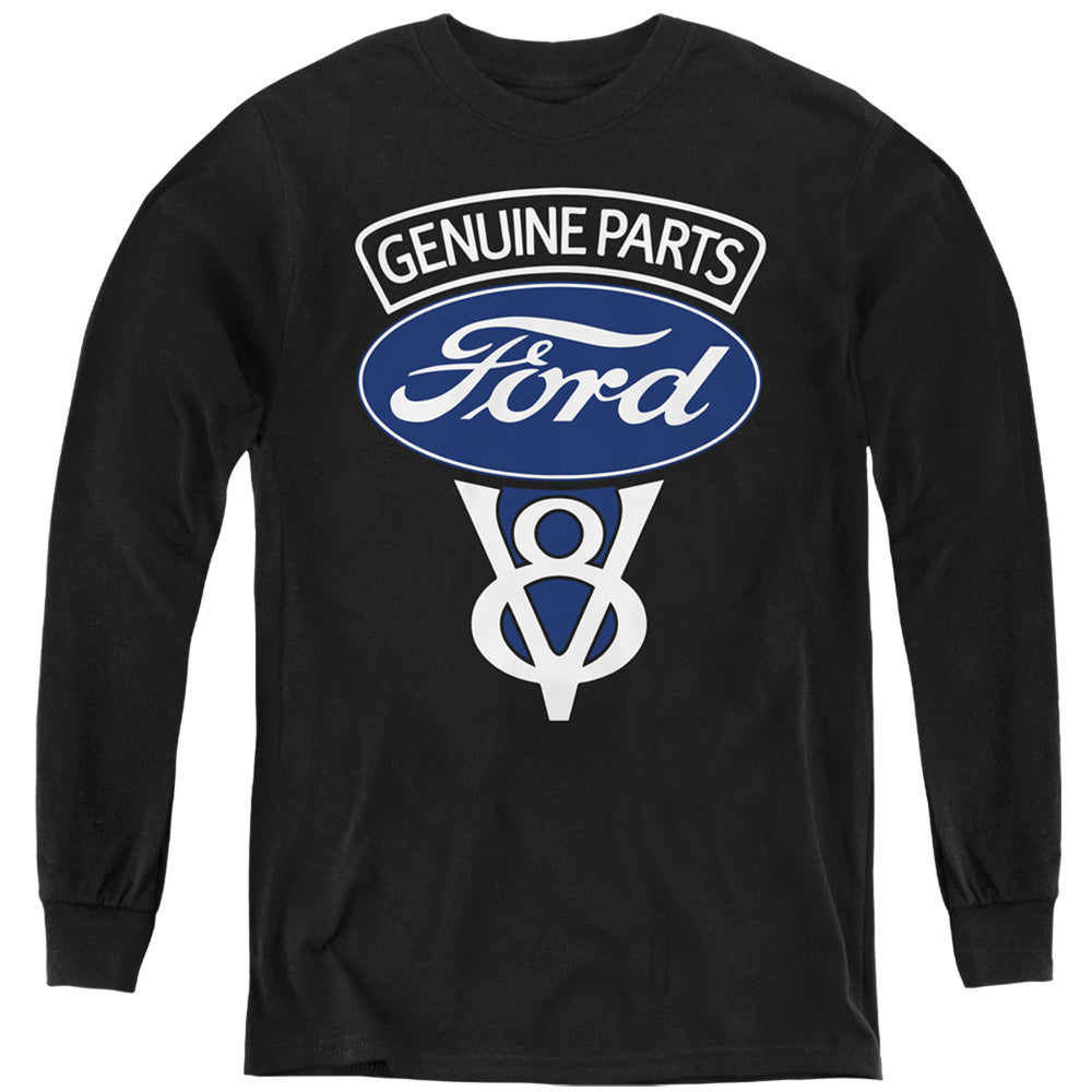 AN OFFCIALLY LICENSED FORD V8 GENUINE PARTS YOUTH LONG SLEEVE T-SHIRT BLACK