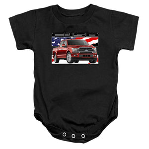 AN OFFCIALLY LICENSED FORD TRUCKS F 150 FLAG BABY BODYSUIT BLACK