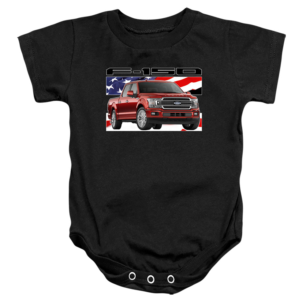 AN OFFCIALLY LICENSED FORD TRUCKS F 150 FLAG BABY BODYSUIT BLACK