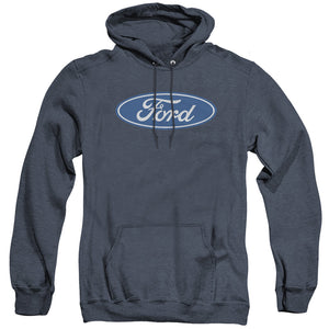 AN OFFCIALLY LICENSED FORD DIMENSIONAL LOGO ADULT UNISEX HEATHER PULLOVER HOODIE NAVY