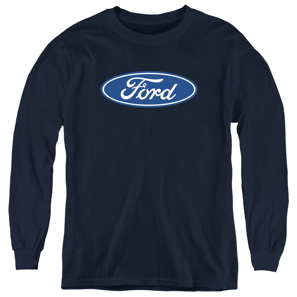 AN OFFCIALLY LICENSED FORD DIMENSIONAL LOGO YOUTH LONG SLEEVE T-SHIRT NAVY
