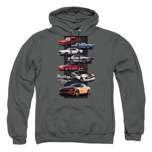 AN OFFCIALLY LICENSED FORD MUSTANG MUSTANG STACK ADULT UNISEX PULLOVER HOODIE CHARCOAL