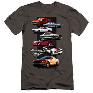 AN OFFCIALLY LICENSED FORD MUSTANG MUSTANG STACK MEN'S PREMIUM SLIM FIT T-SHIRT CHARCOAL