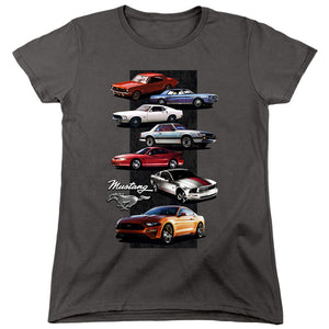 AN OFFCIALLY LICENSED FORD MUSTANG MUSTANG STACK WOMEN'S REGULAR FIT T-SHIRT CHARCOAL
