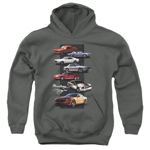 AN OFFCIALLY LICENSED FORD MUSTANG MUSTANG STACK YOUTH HOODIE CHARCOAL