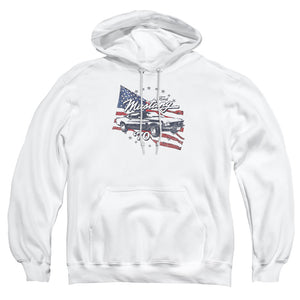 AN OFFCIALLY LICENSED FORD MUSTANG 70 MUSTANG ADULT UNISEX PULLOVER HOODIE WHITE