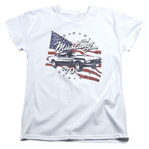 AN OFFCIALLY LICENSED FORD MUSTANG 70 MUSTANG WOMEN'S REGULAR FIT T-SHIRT WHITE