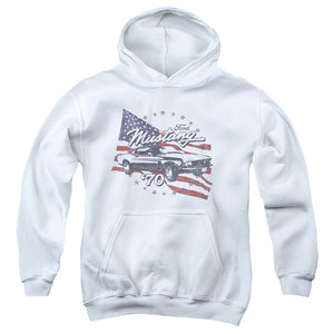 AN OFFCIALLY LICENSED FORD MUSTANG 70 MUSTANG YOUTH HOODIE WHITE