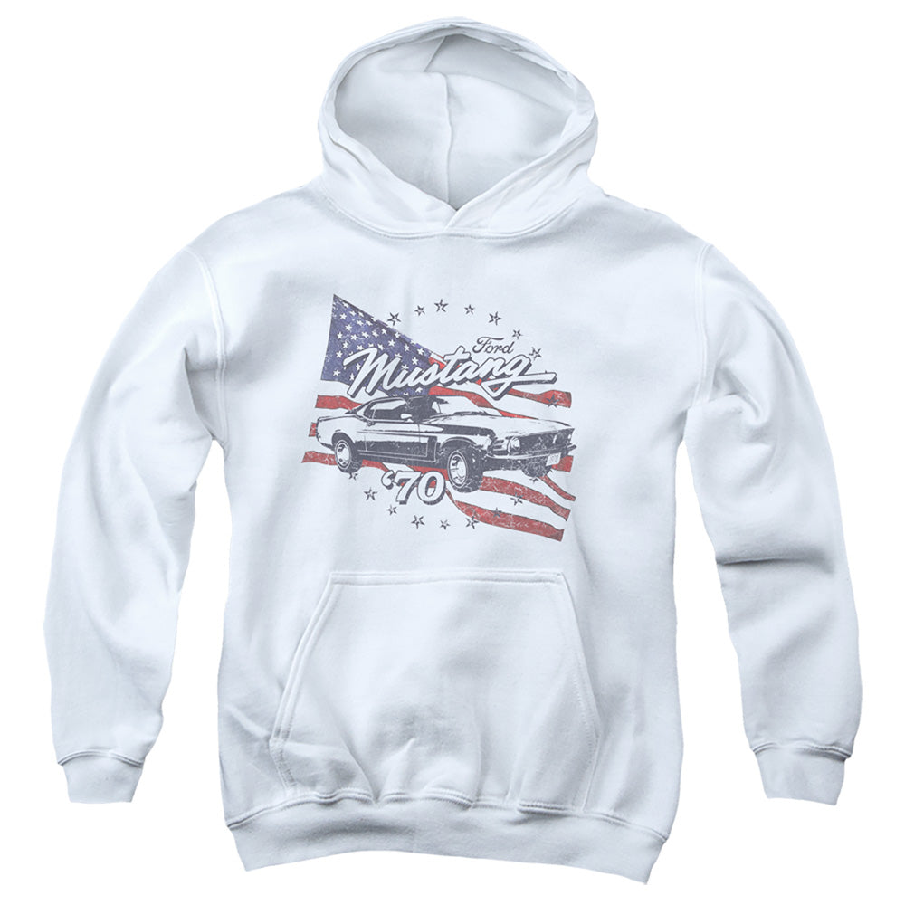 AN OFFCIALLY LICENSED FORD MUSTANG 70 MUSTANG YOUTH HOODIE WHITE