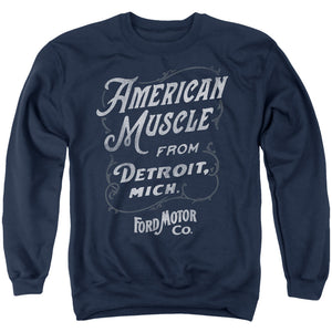 AN OFFCIALLY LICENSED FORD AMERICAN MUSCLE CLASSIC SCRIPT ADULT UNISEX CREWNECK SWEATSHIRT NAVY