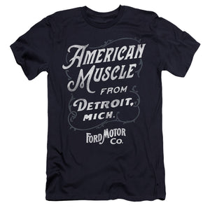 AN OFFCIALLY LICENSED FORD AMERICAN MUSCLE CLASSIC SCRIPT MEN'S PREMIUM SLIM FIT T-SHIRT NAVY