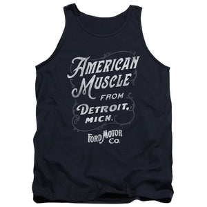 AN OFFCIALLY LICENSED FORD AMERICAN MUSCLE CLASSIC SCRIPT ADULT UNISEX TANK TOP NAVY
