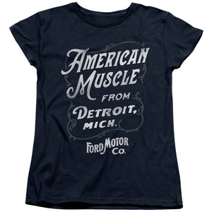 AN OFFCIALLY LICENSED FORD AMERICAN MUSCLE CLASSIC SCRIPT WOMEN'S REGULAR FIT T-SHIRT NAVY