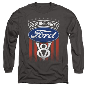 AN OFFCIALLY LICENSED FORD GENUINE PARTS FLAG MEN'S LONG SLEEVE T-SHIRT CHARCOAL