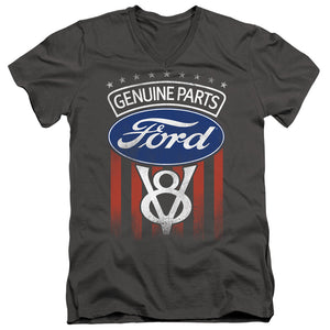 AN OFFCIALLY LICENSED FORD GENUINE PARTS FLAG MEN'S V-NECK T-SHIRT CHARCOAL