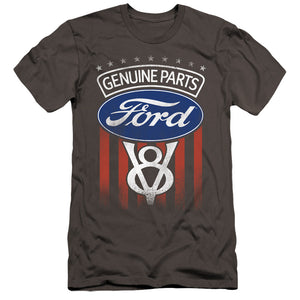 AN OFFCIALLY LICENSED FORD GENUINE PARTS FLAG MEN'S PREMIUM SLIM FIT T-SHIRT CHARCOAL