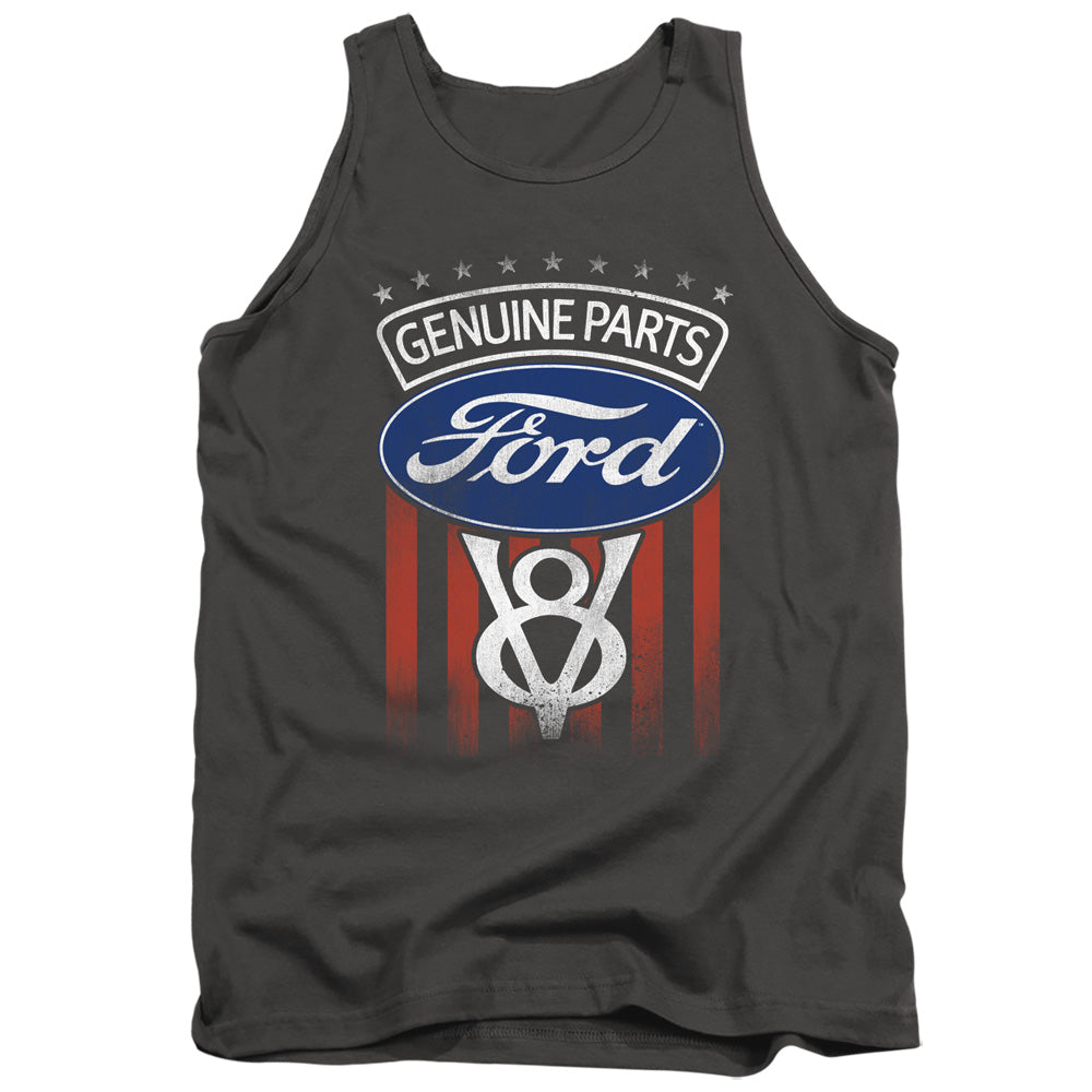 AN OFFCIALLY LICENSED FORD GENUINE PARTS FLAG ADULT UNISEX TANK TOP CHARCOAL