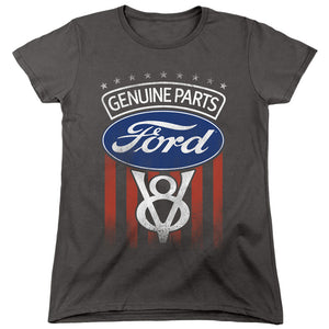 AN OFFCIALLY LICENSED FORD GENUINE PARTS FLAG WOMEN'S REGULAR FIT T-SHIRT CHARCOAL