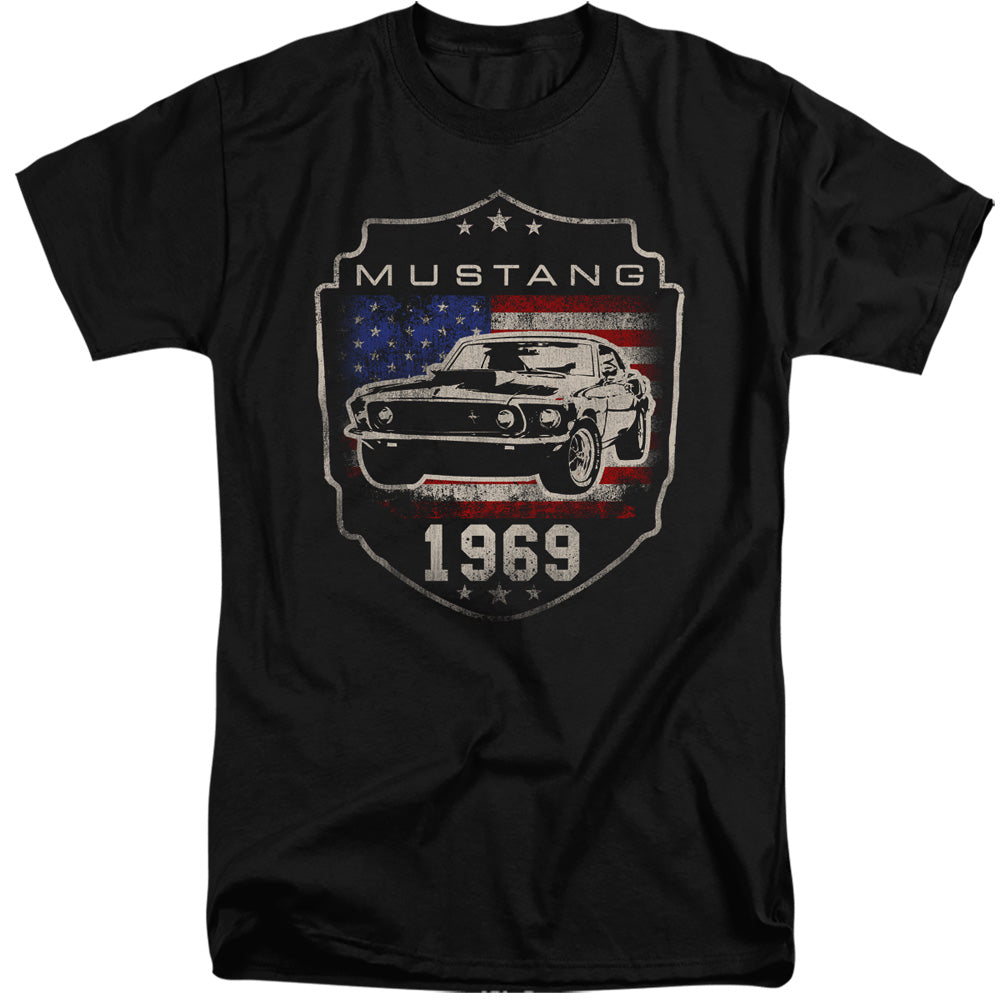 AN OFFCIALLY LICENSED FORD MUSTANG 1969 FLAG MEN'S TALL FIT T-SHIRT BLACK
