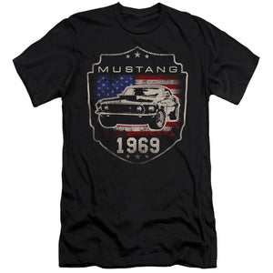 AN OFFCIALLY LICENSED FORD MUSTANG 1969 FLAG MEN'S PREMIUM SLIM FIT T-SHIRT BLACK