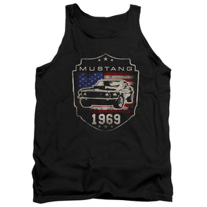 AN OFFCIALLY LICENSED FORD MUSTANG 1969 FLAG ADULT UNISEX TANK TOP BLACK